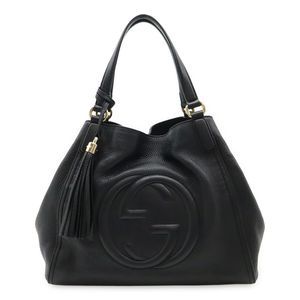 Gucci Soho Cellarius Tote Bag Shoulder Bag Shoulder Tassel Fringe Leather Black